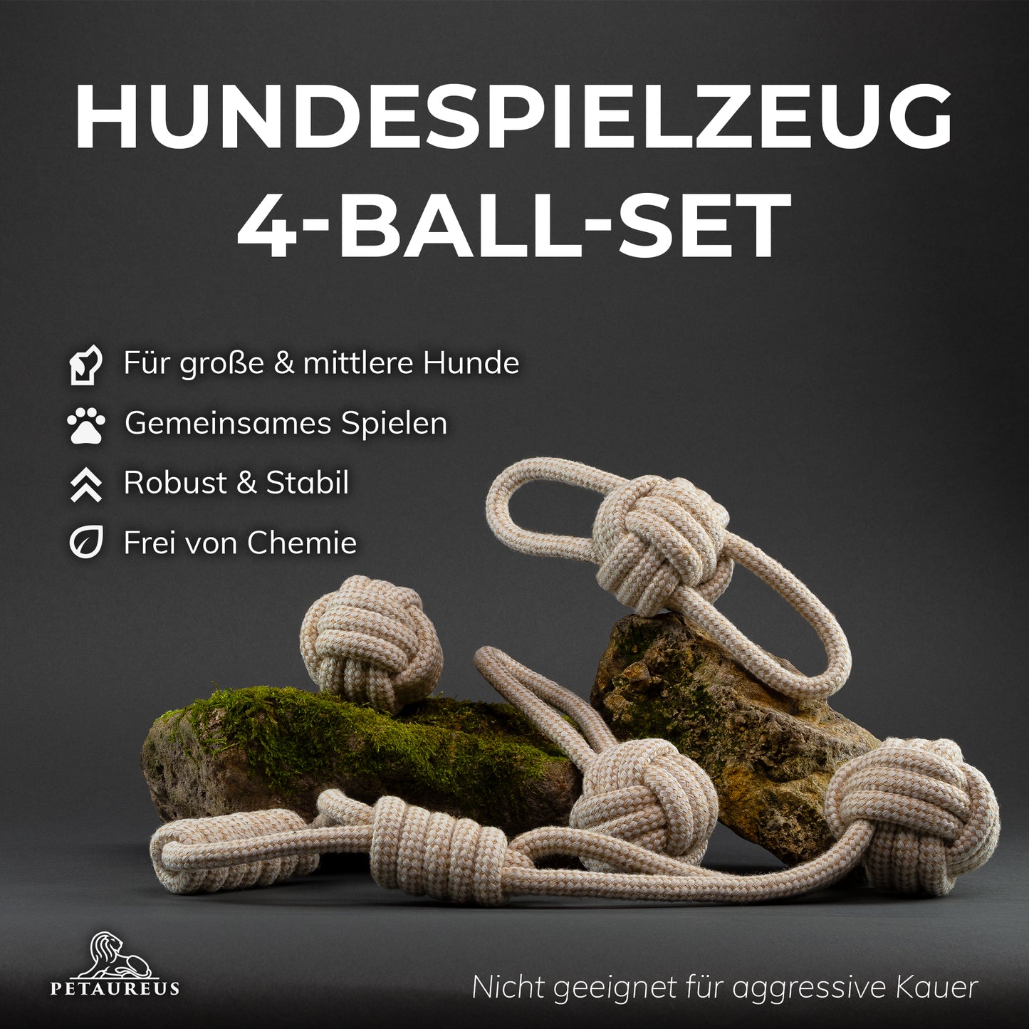 Premium Hundespielzeug: Seil Hundeball 4er Set - Robustes Spielzeug aus Baumwolle & Hanf