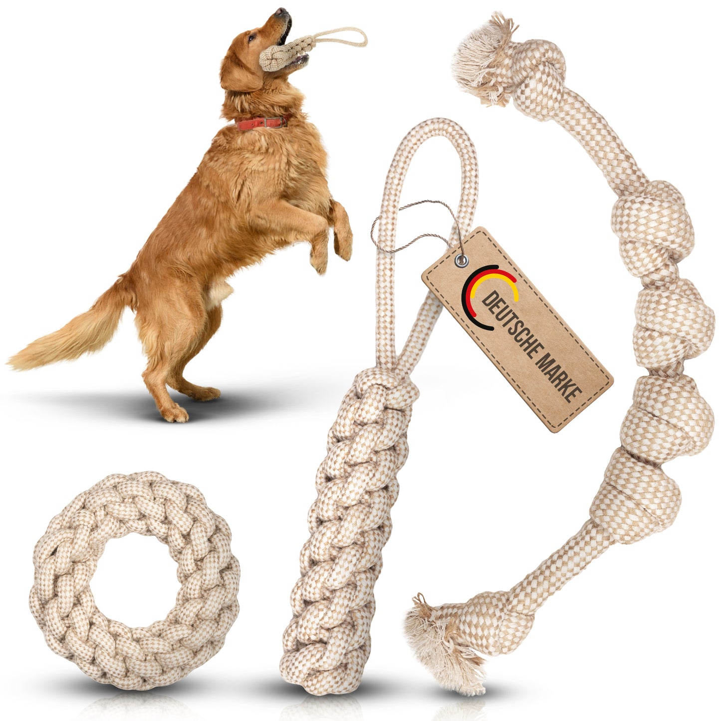 Premium Hundespielzeug Große Hunde 3er-Set: Robustes Spielzeug aus Baumwolle & Hanf