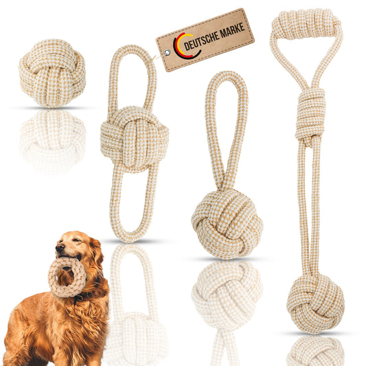 Premium Hundespielzeug: Seil Hundeball 4er Set - Robustes Spielzeug aus Baumwolle & Hanf